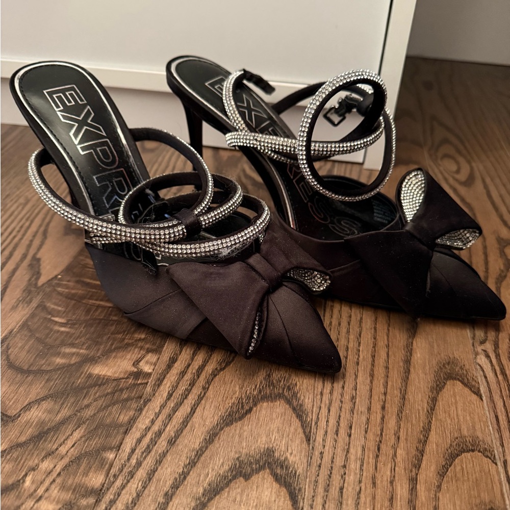 Express Black Heels with Rhinestone Accents